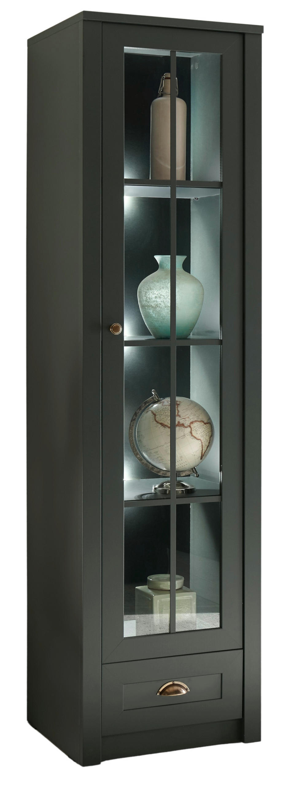 VITRINE grün Landhaus 50 x 197 cm, Vitrinenschrank für Wohn- und Esszimmer - Chromfarben/Schwarz, Glas/Holz (50/197/43cm) - Furn.Design