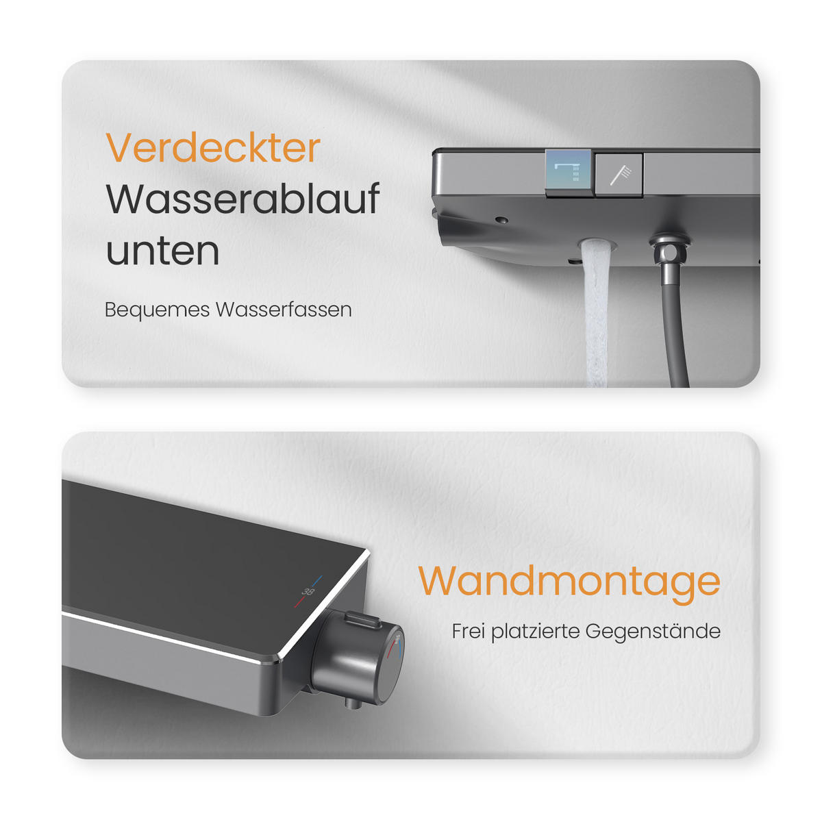 ÜBERKOPFBRAUSESET mit Thermostat Drei Wasserauslassmethoden Anthrazit - Anthrazit, Metall (10.5/66.5/39.5cm) - EMKE
