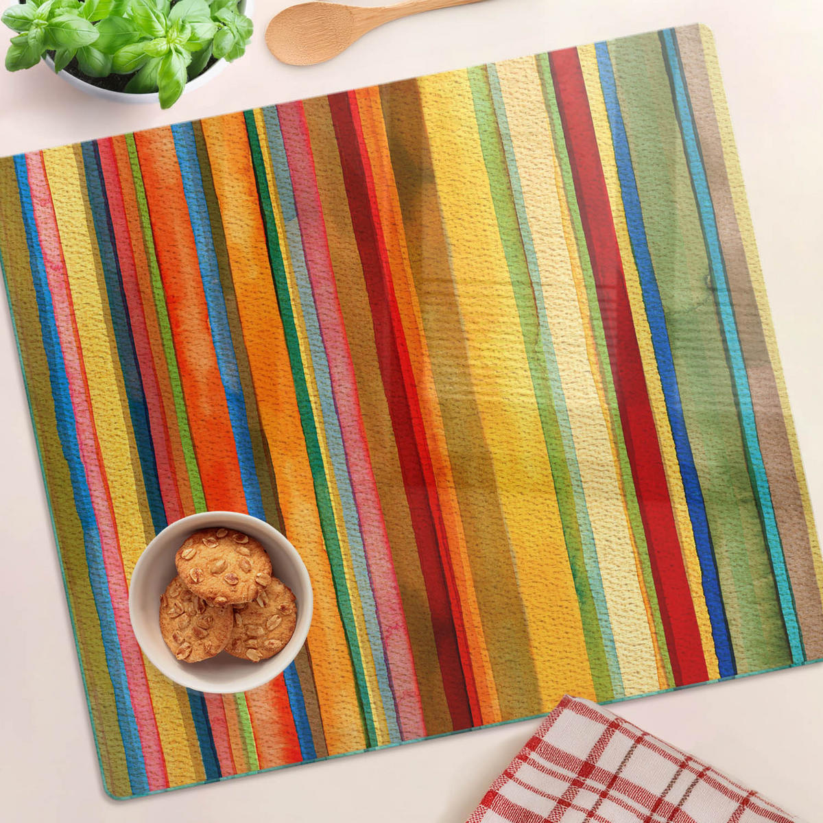 GLASPLATTE 60x52 cm Farbige Streifen - Lila/Braun, Glas (60/0.4/52cm) - TULUP