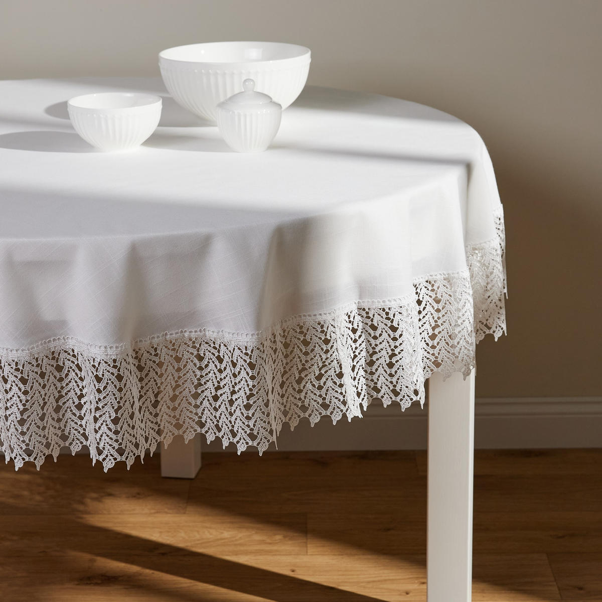 TISCHDECKE Bernadette - Weiß, Textil (160cm) - home&you