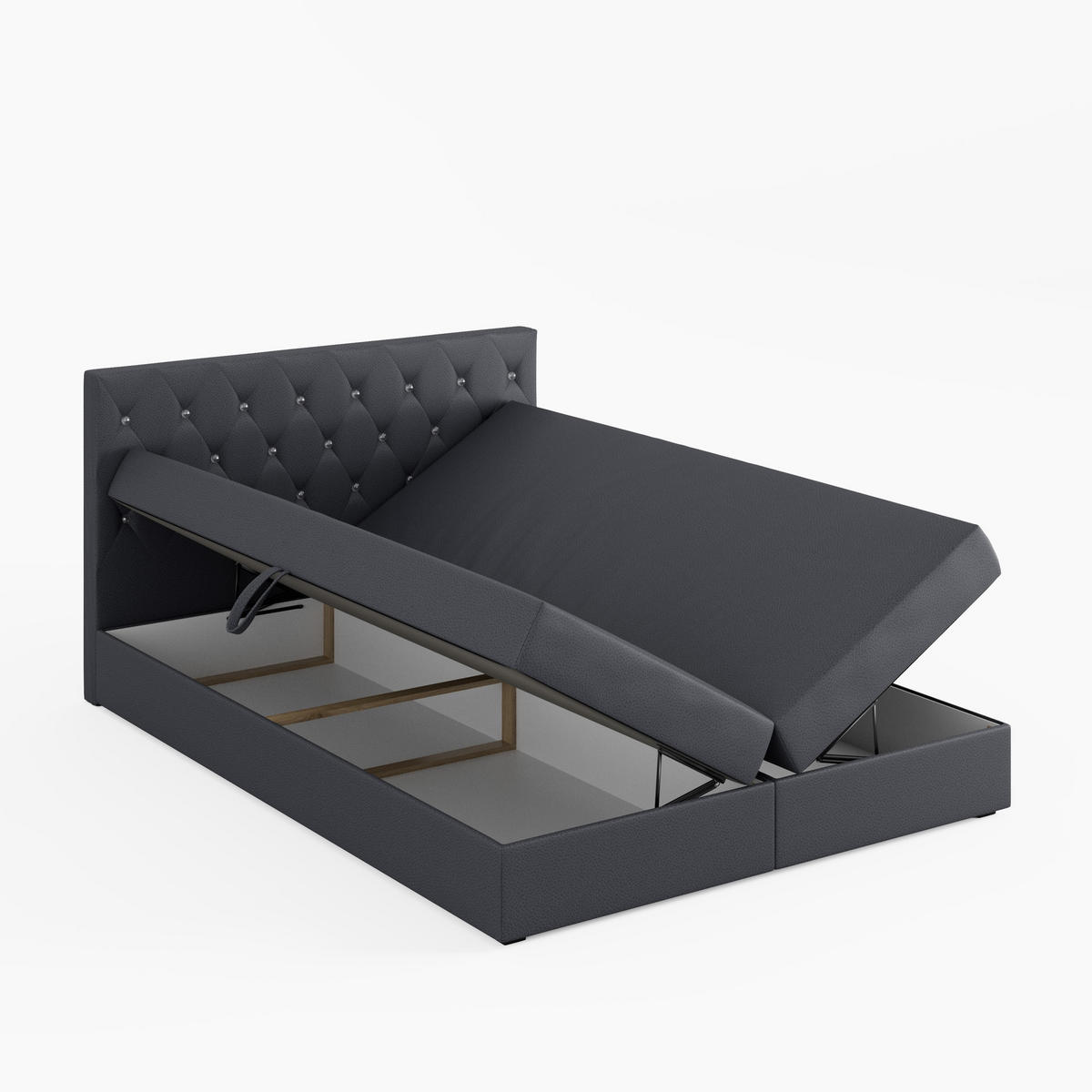 BOXBETT CRYSTAL 160/200 cm, in Grau, Velours-Stoff, Bettkasten, Matratze, Topper - Grau, Textil (160/20cm) - Barchello