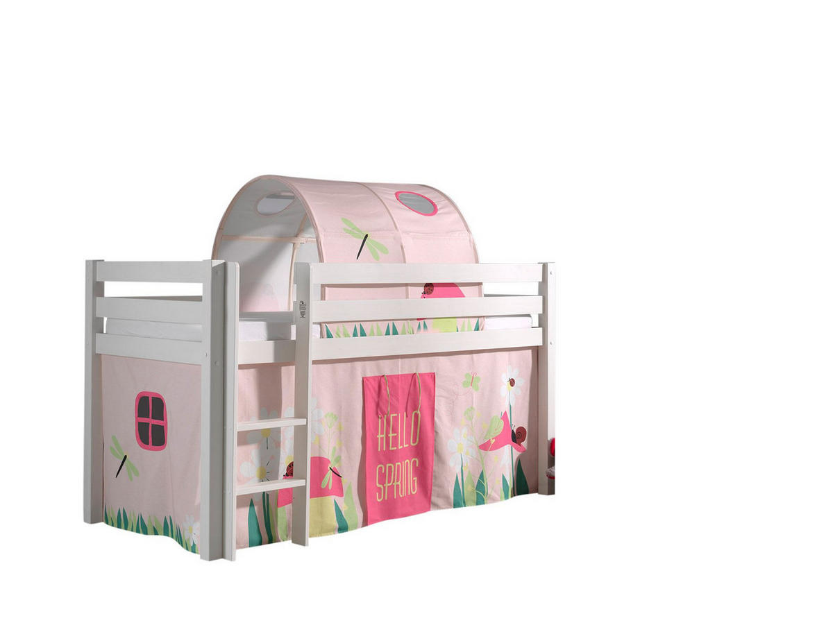 KINDERBETT Karolina 210x114x106 Massivholz Weiß Textilset Spring 2 - Hellrosa/Weiß, Holz (90/200cm) - 58aufmkessel