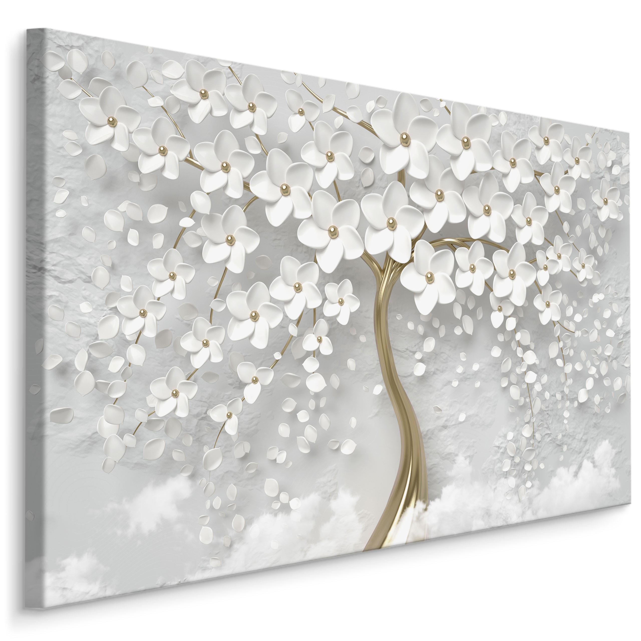 LEINWANDBILD Abstrakter Baum Blumen Glamour Stil 100x70 - Beige/Schwarz, Textil (100/70cm) - Muralo