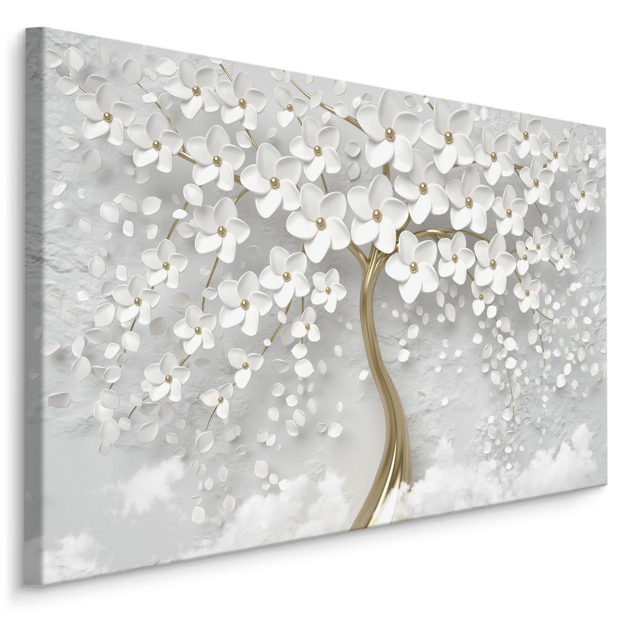 LEINWANDBILD Abstrakter Baum Blumen Glamour Stil 70x50 - Beige/Schwarz, Textil (70/50cm) - Muralo