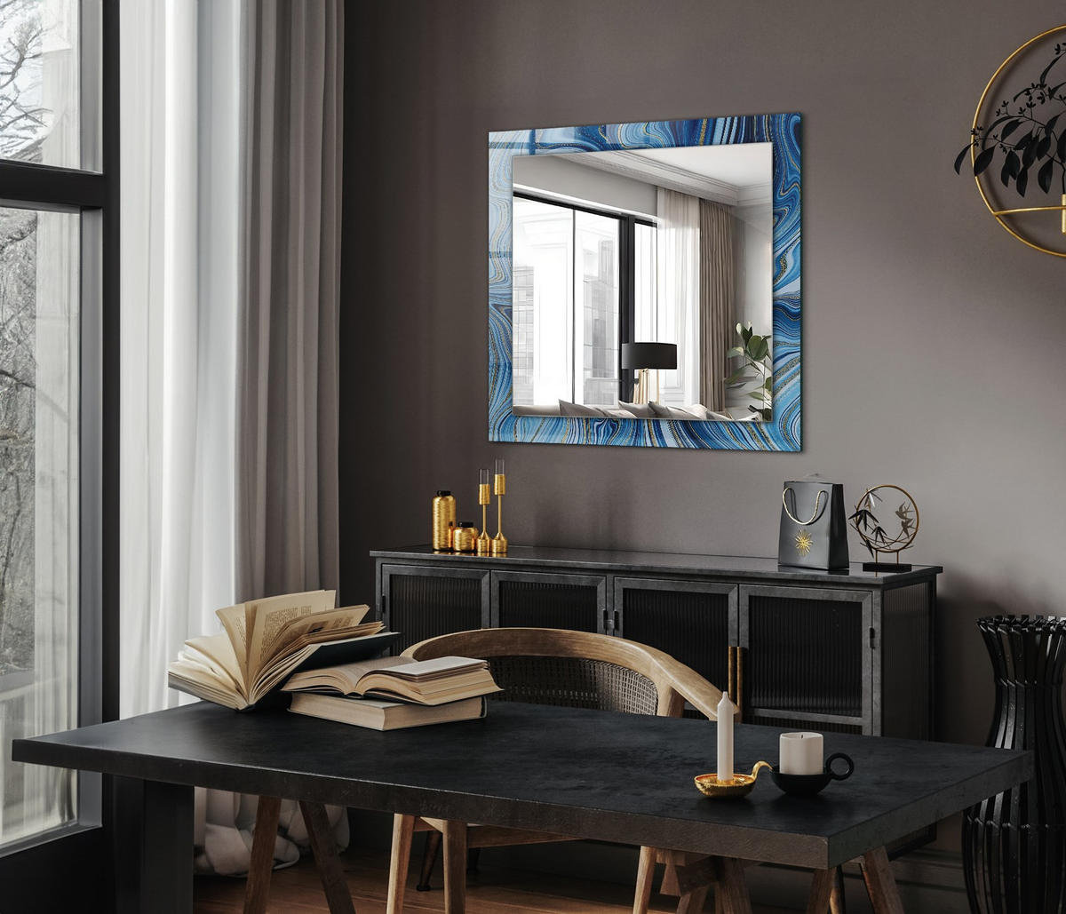 SPIEGEL 60 x 60 cm Rechteckig mit Aufdruck - Blau, Glas (60/60/0.4cm) - TULUP
