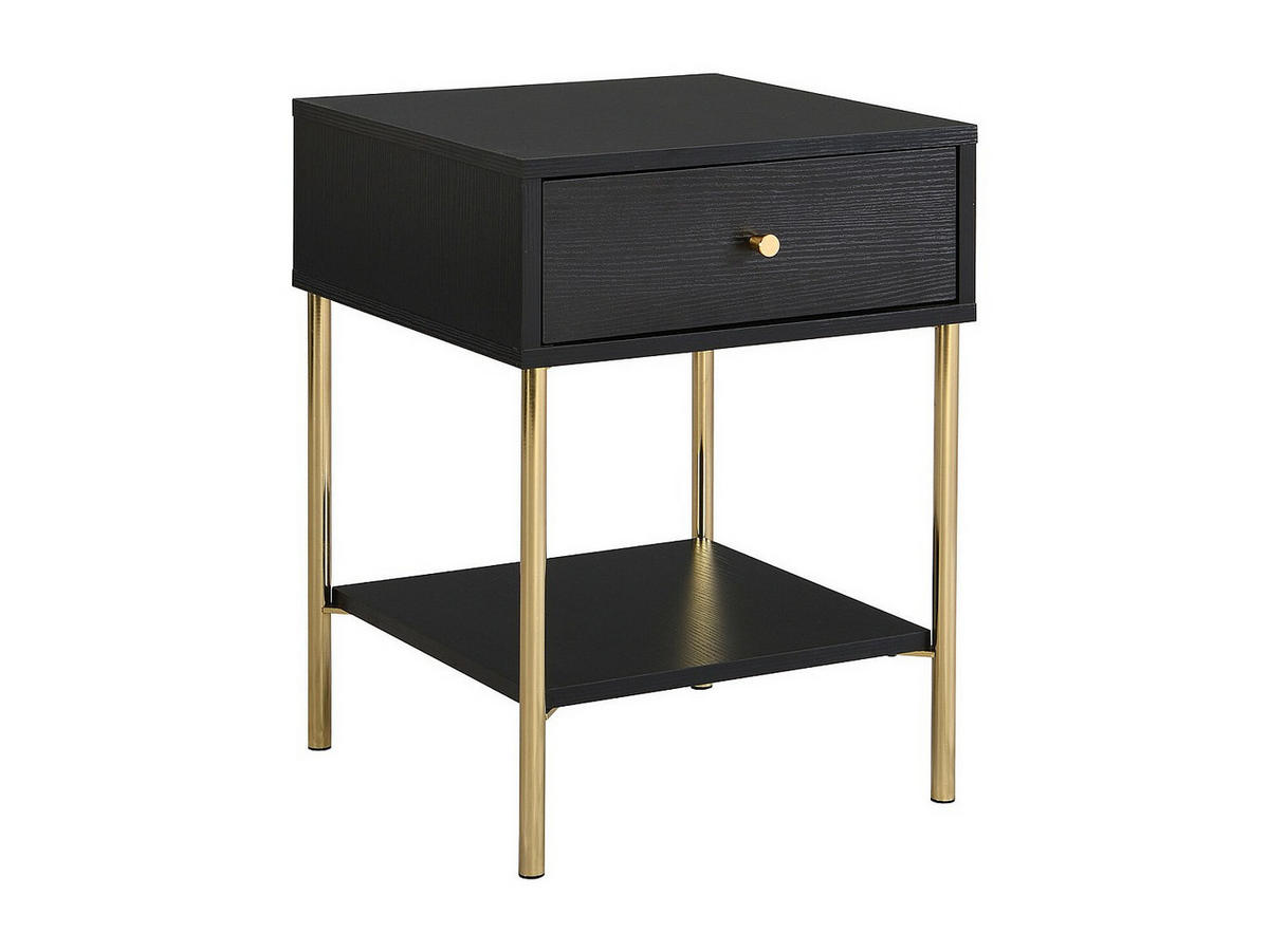 2ER-SET Nachttische mit 1 Schublade - MDF & Metall - Schwarz & Goldfarben - MILAVIA - Schwarz, Holz (40/55/40cm) - Vente-Unique