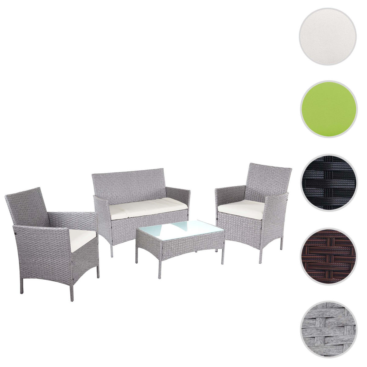 POLY-RATTAN GARTEN-GARNITUR Grau - Weiß/Grau, Kunststoff - MCW