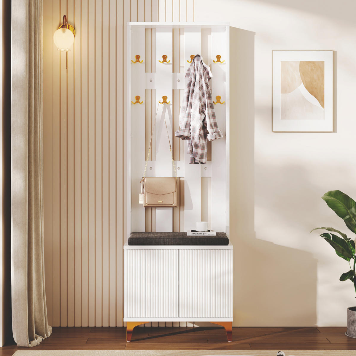 GARDEROBE 60,5/35,2/180,5 cm aus Spanplatte mit Wellenfront und Drucköffnung Weiß - Weiß, Holzwerkstoff (60.5/180.5/35.2cm) - Modenvie