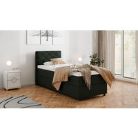 BOXBETT Diamaro 90x200 cm mit Bettkasten und Topper - Dunkelgrün - Grün, Holz (90/200cm) - Homesy