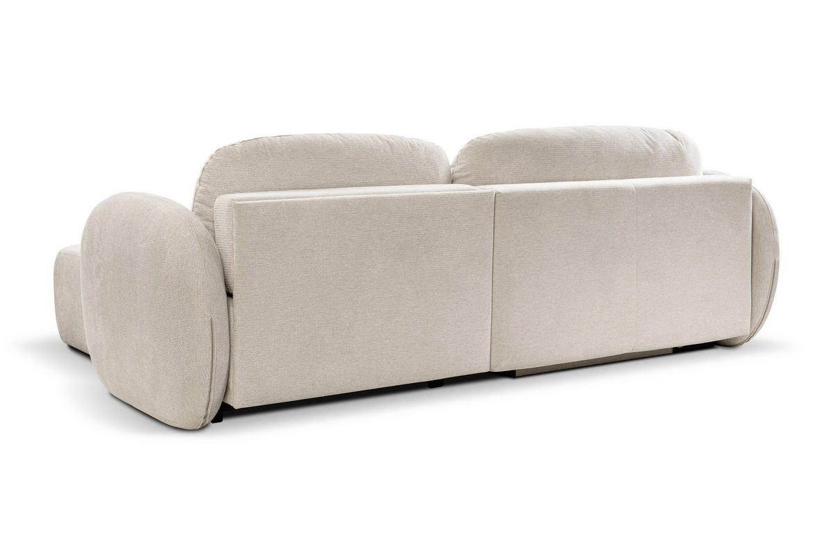 ECKSOFA AMICO R-S Creme Geflochtener Stoff mit Schlaffunktion - Creme, Holz (248/174cm) - MASSENO