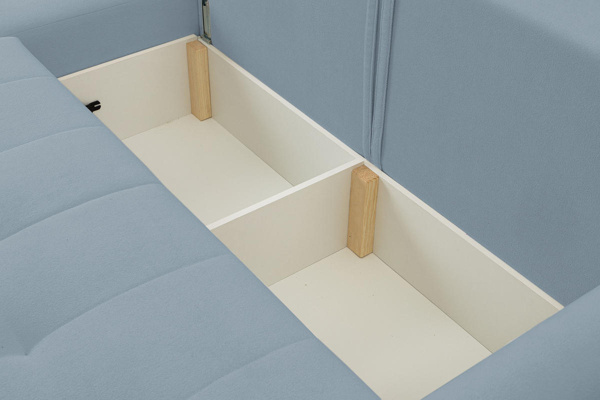 ECKSOFA Primo mit Schlaffunktion und Bettkasten in Cordstoff - Schwarz/Hellblau, Holz/Holzwerkstoff (245/143cm) - Ravio