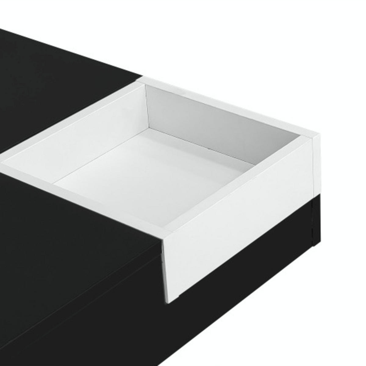COUCHTISCH Schwarz-weiß aus Spanplatte mit Hochglanzoberfläche und LED-Streifen 72×72×30 cm - Schwarz, Holzwerkstoff (72/72/30cm) - Luhomfu