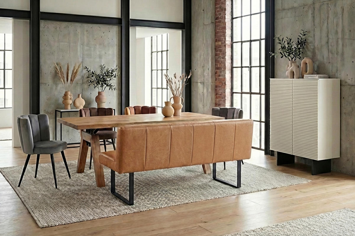 ESSZIMMERBANK ELEEN Braun Leder - Dunkelbraun/Braun, Leder (143/85/69cm) - KAWOLA