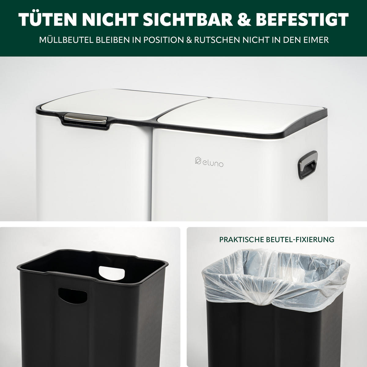 ABFALLEIMER, 54 Liter, aus Metall, weiß - Weiß, Metall (46/70.5/38.5cm) - eluno