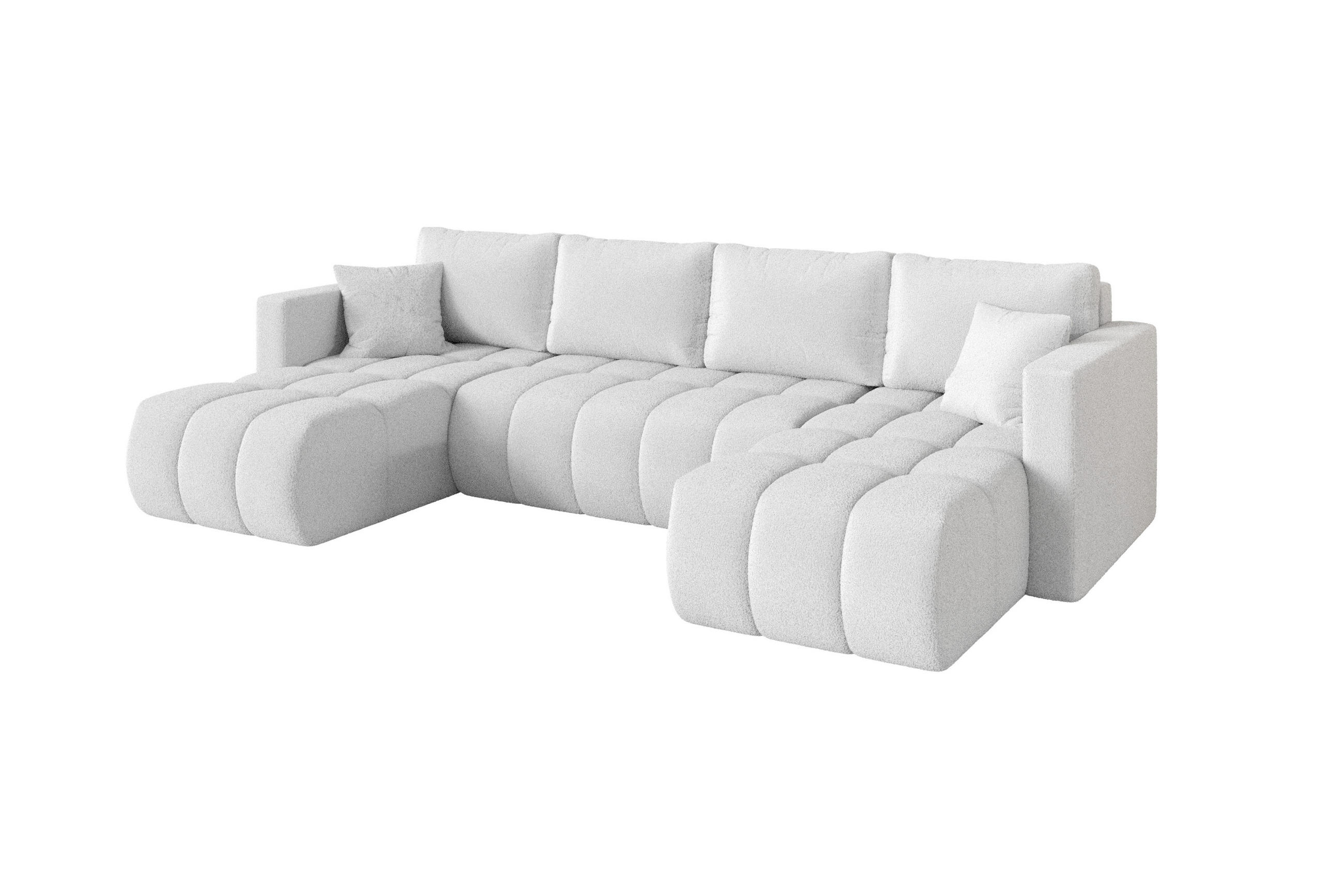 WOHNLANDSCHAFT mit Schlaffunktion und Bettkasten GARD-U 300x146x85 Weiß Bouclé - Schwarz/Weiß, Holzwerkstoff/Kunststoff (300/85/146cm) - ALTDECOR