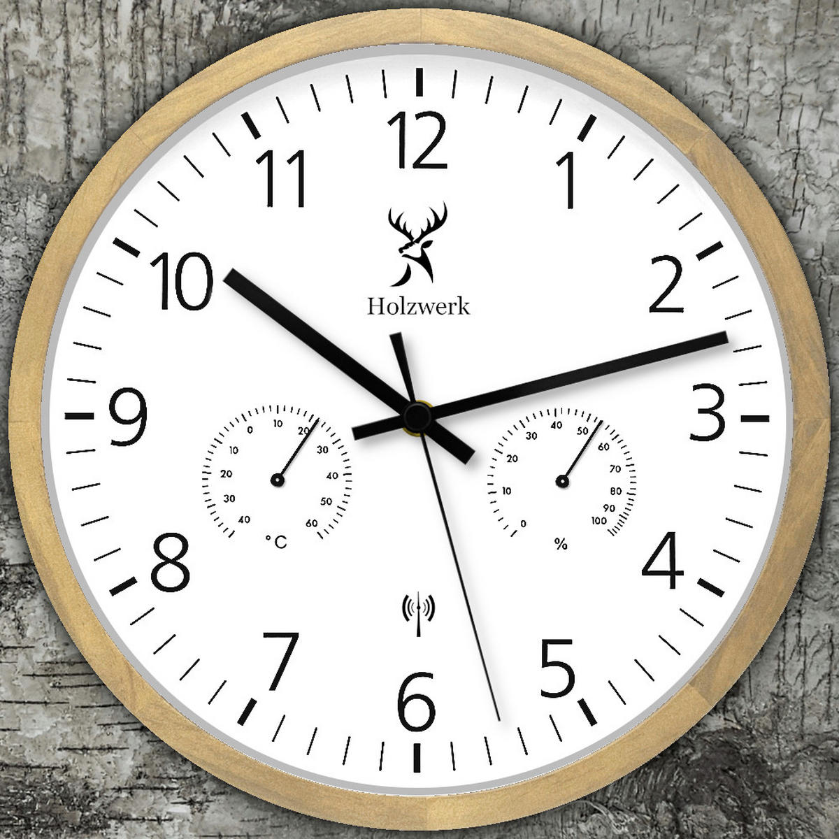 WANDUHR Holz Designer MEERSBURG (FUNK) Wand Uhr, beige, weiß - Beige/Schwarz, Glas/Holz (30/30/4.2cm) - Holzwerk