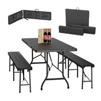 BIERZELTGARNITUR Schwarz 3-tlg. klappbar 180 cm - Schwarz, Kunststoff/Metall - Relaxdays