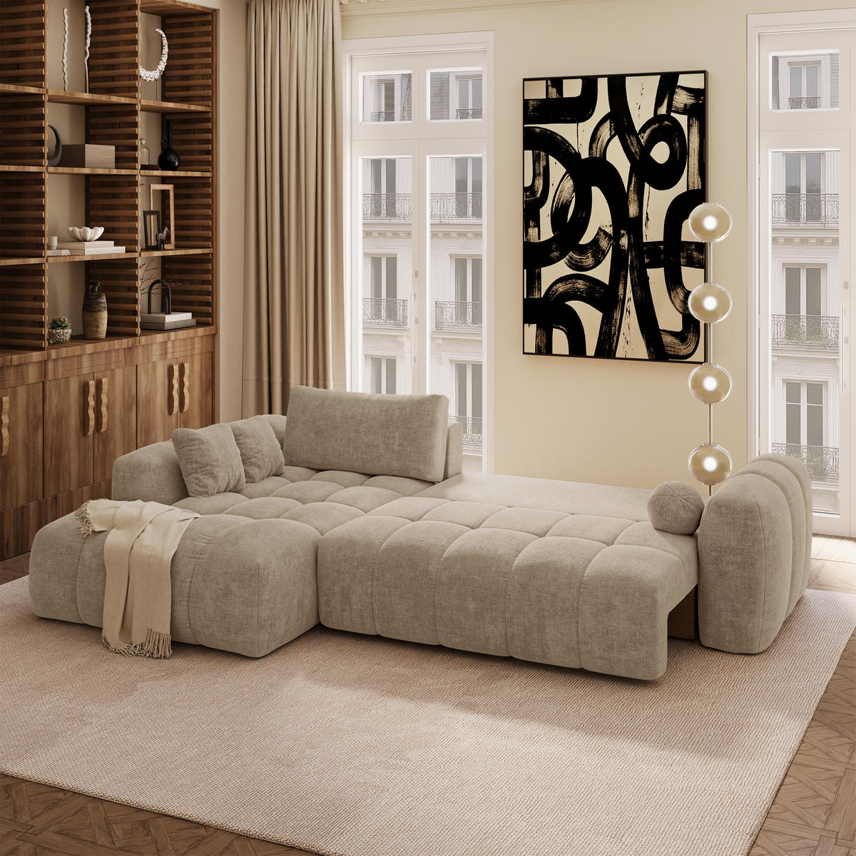 LINKSECK-SCHLAFSOFA mit Stauraum SKY Köpergewebe Taupe 310cm - Taupe, Textil (310/180cm) - Premium Interiors