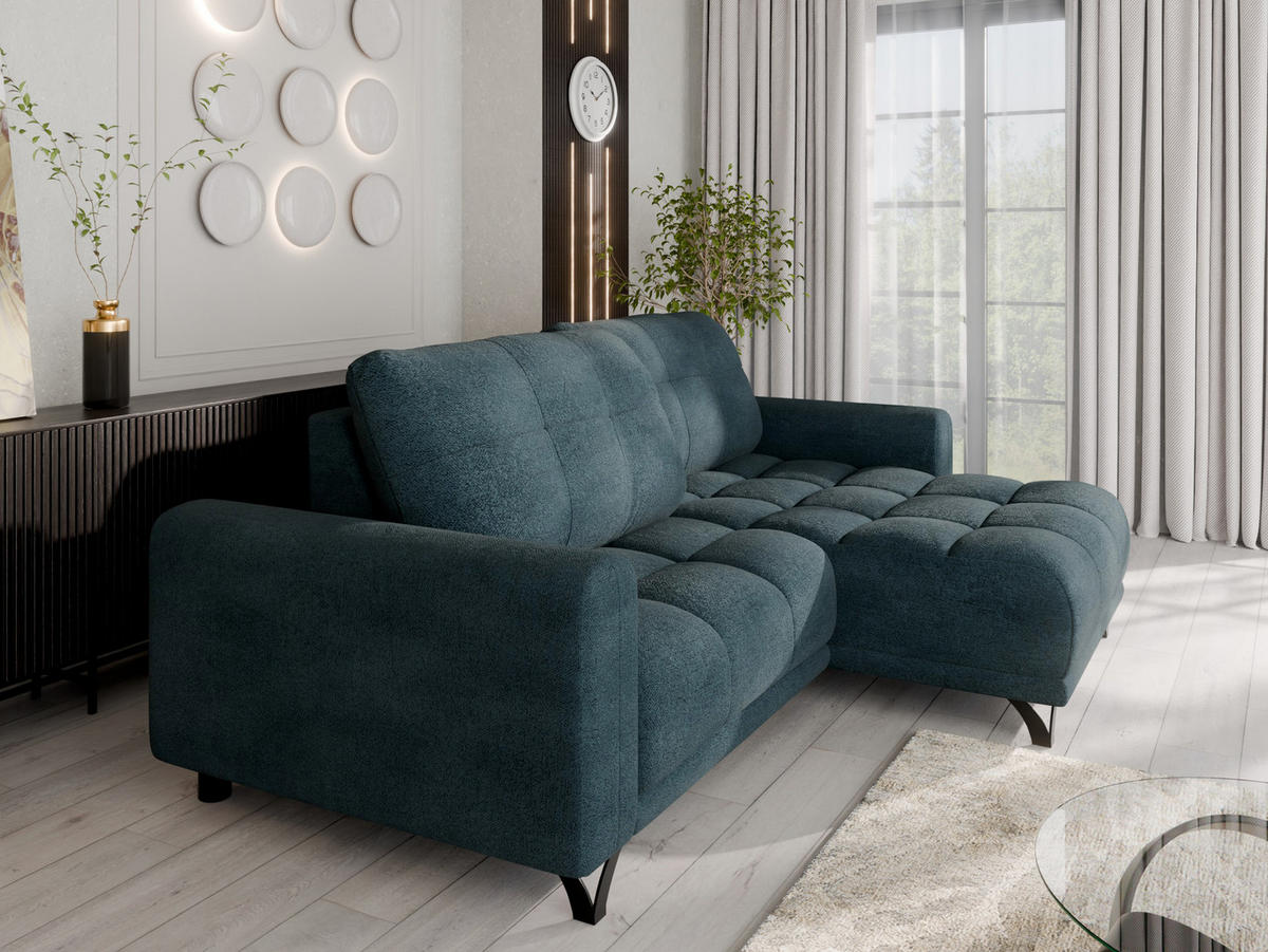 ECKSOFA Ferrino L-Form, Recamiere beidseitig montierbar, Midnight Blue - Dunkelblau, Holz (174/234cm) - Panda Möbel