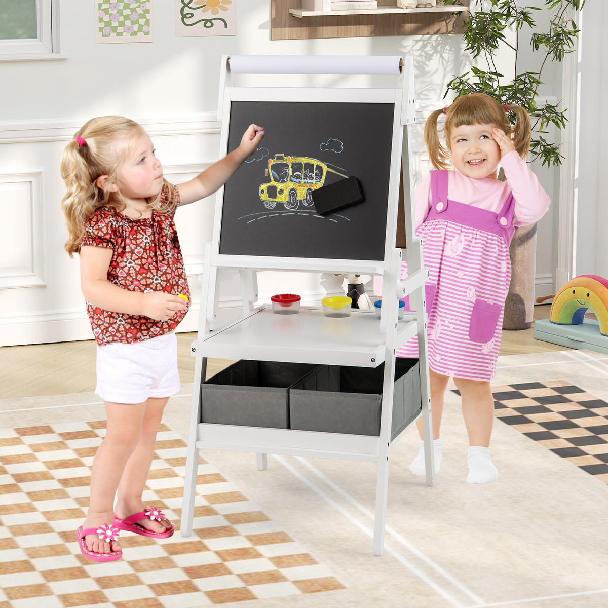 KINDERSTAFFELEI Weiß - Weiß, Holzwerkstoff (46/101.5/54cm) - COSTWAY