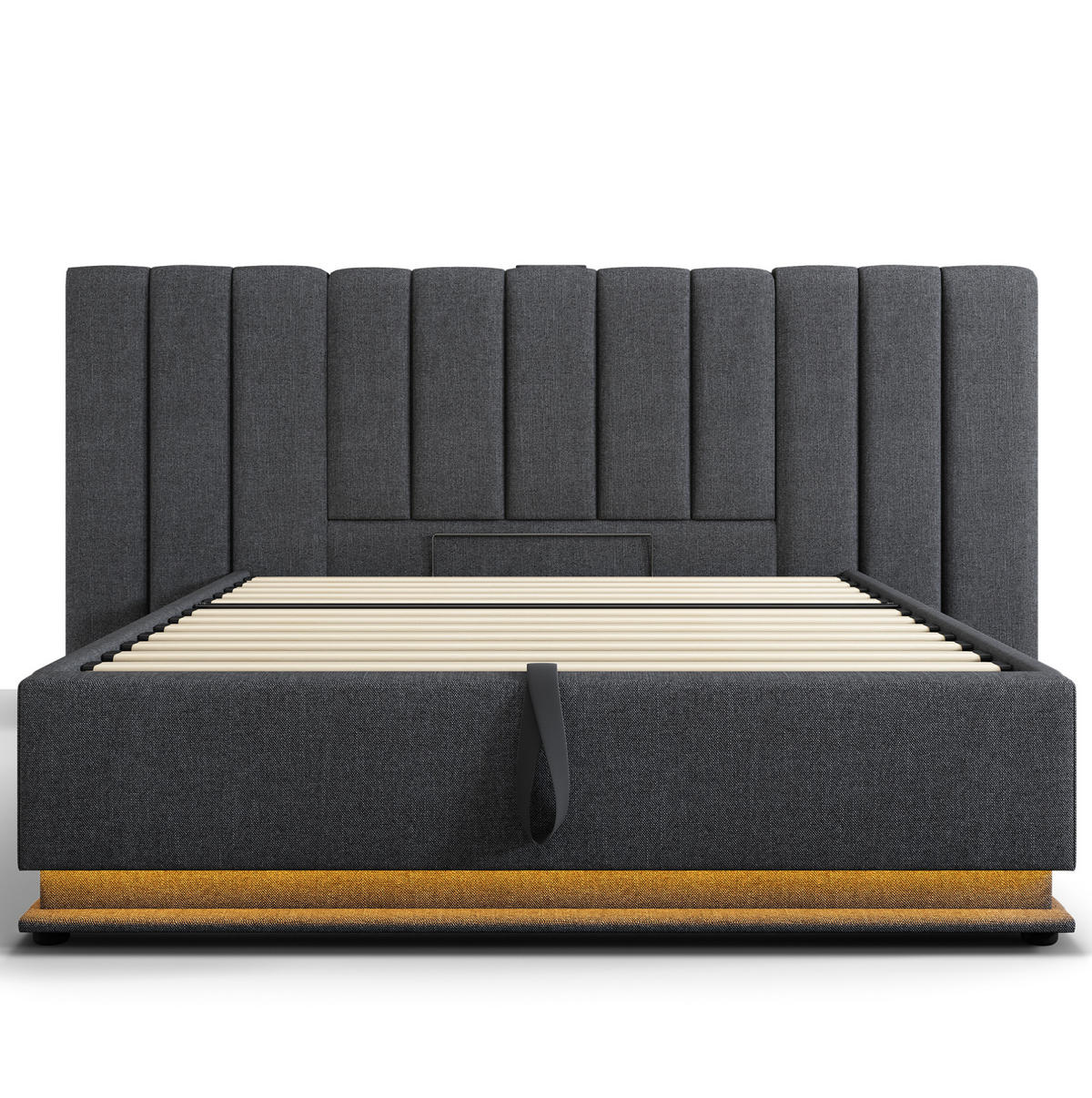 POLSTERBETT aus Leinen 160x200 cm in Grau mit LED & Matratze - Grau, Textil (160/200cm) - Modfu