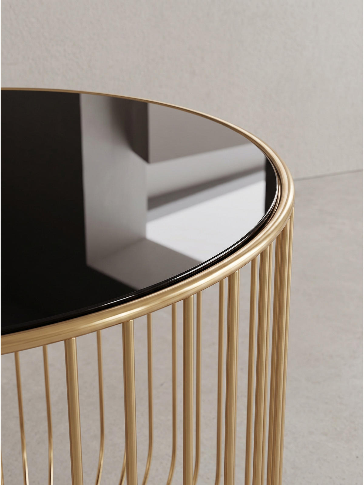 BEISTELLTISCH DENIA, Einscheiben-Sicherheitsglas, Schwarz-Gold, Ø 40 x 47 cm - Goldfarben, Glas/Metall (40/40/47cm) - KADIMA DESIGN