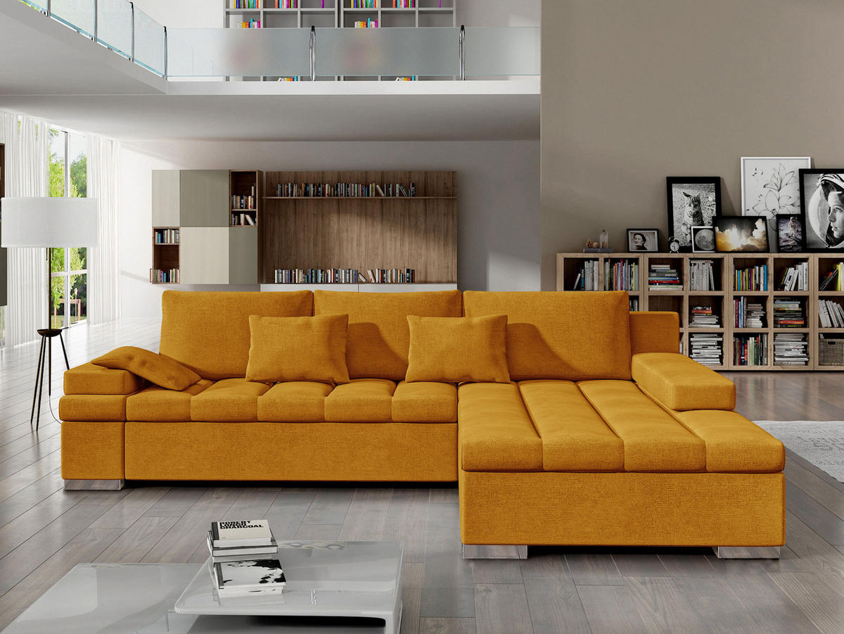 ECKSOFA Bangkok, Seite: Rechts - Silberfarben/Orange, Holz/Textil (310/175cm) - MIRJAN24