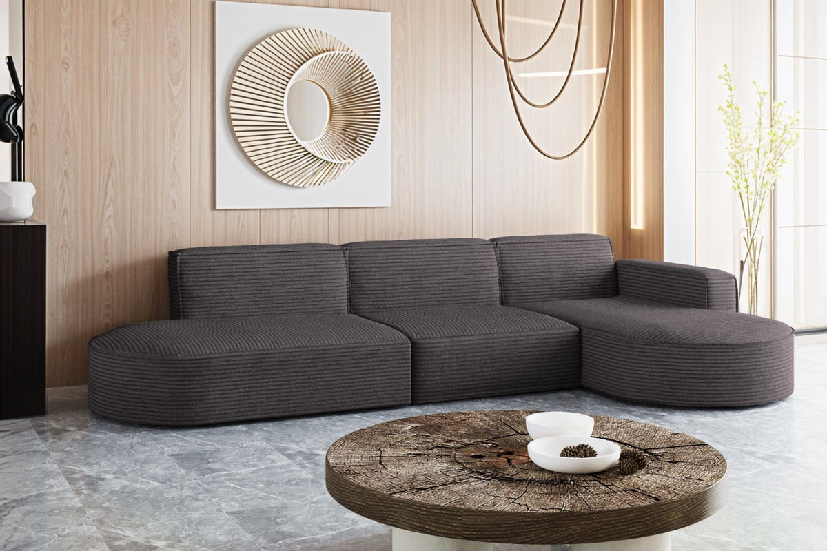 ECKSOFA Designer, Sofa L form MODENA 302 cm stoff Poso Dunkelgrau Rechts - Dunkelgrau, Holz (302/296cm) - Kaiser Möbel