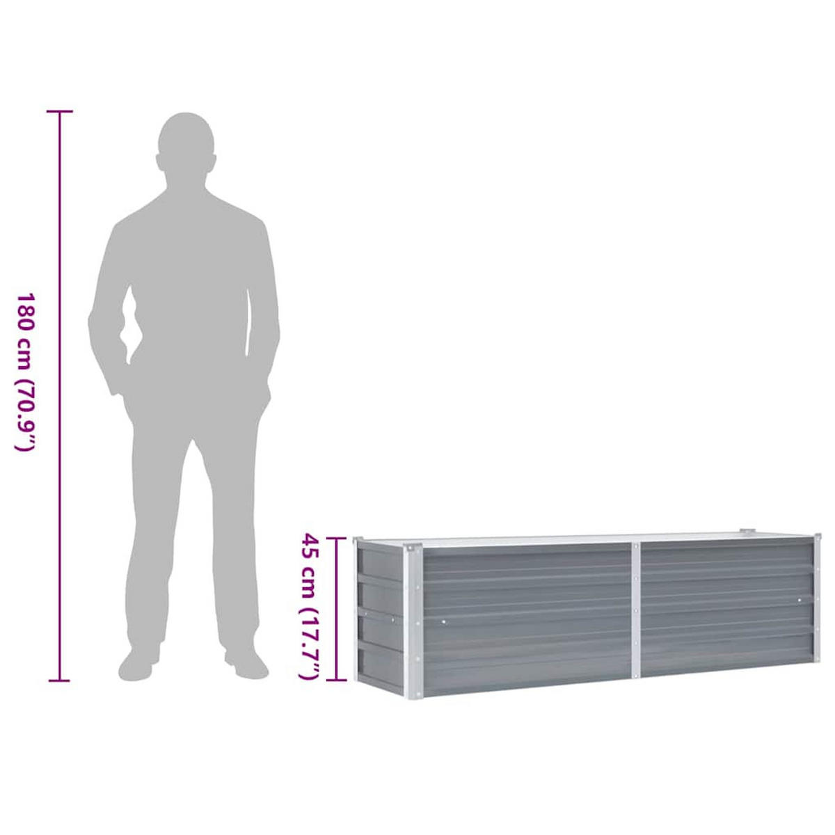HOCHBEET 160/40/45 cm, aus Verzinkter Stahl, Grau - Grau, Metall (40/45/160cm) - vidaXL
