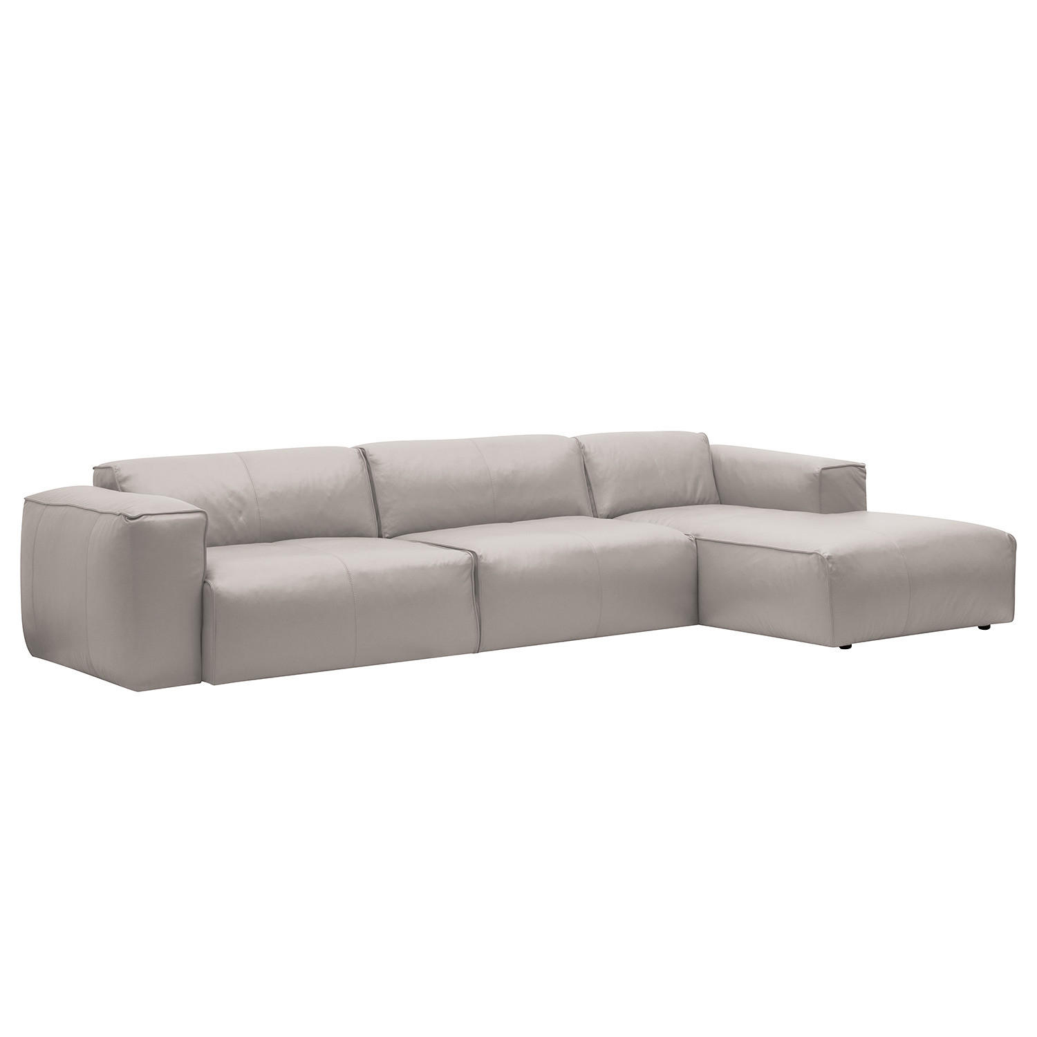 3-SITZER ECKSOFA mit Longchair - Hellgrau/Schwarz, Leder/Kunststoff (317/173cm) - home24