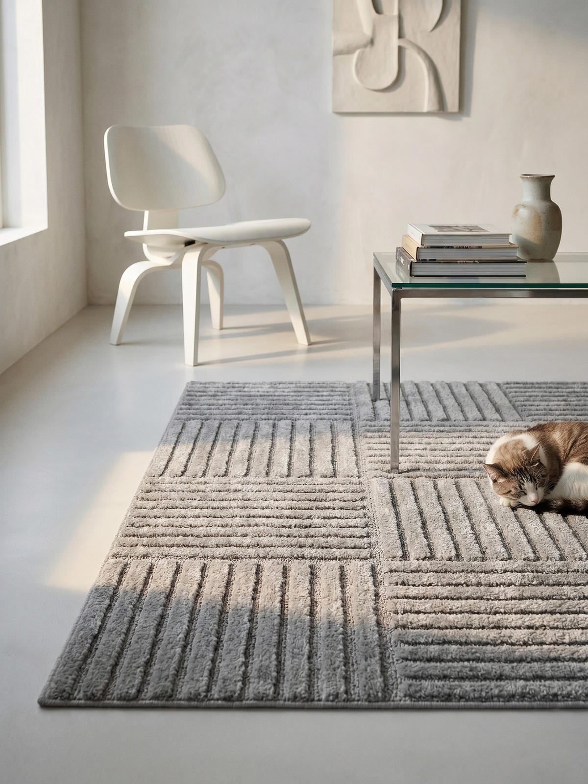 TEPPICH Hochflor RIGI in Silber, mit Cord-Streifen-Patchwork, 280 x 370 cm - Silberfarben, Textil (280/370cm) - KADIMA DESIGN