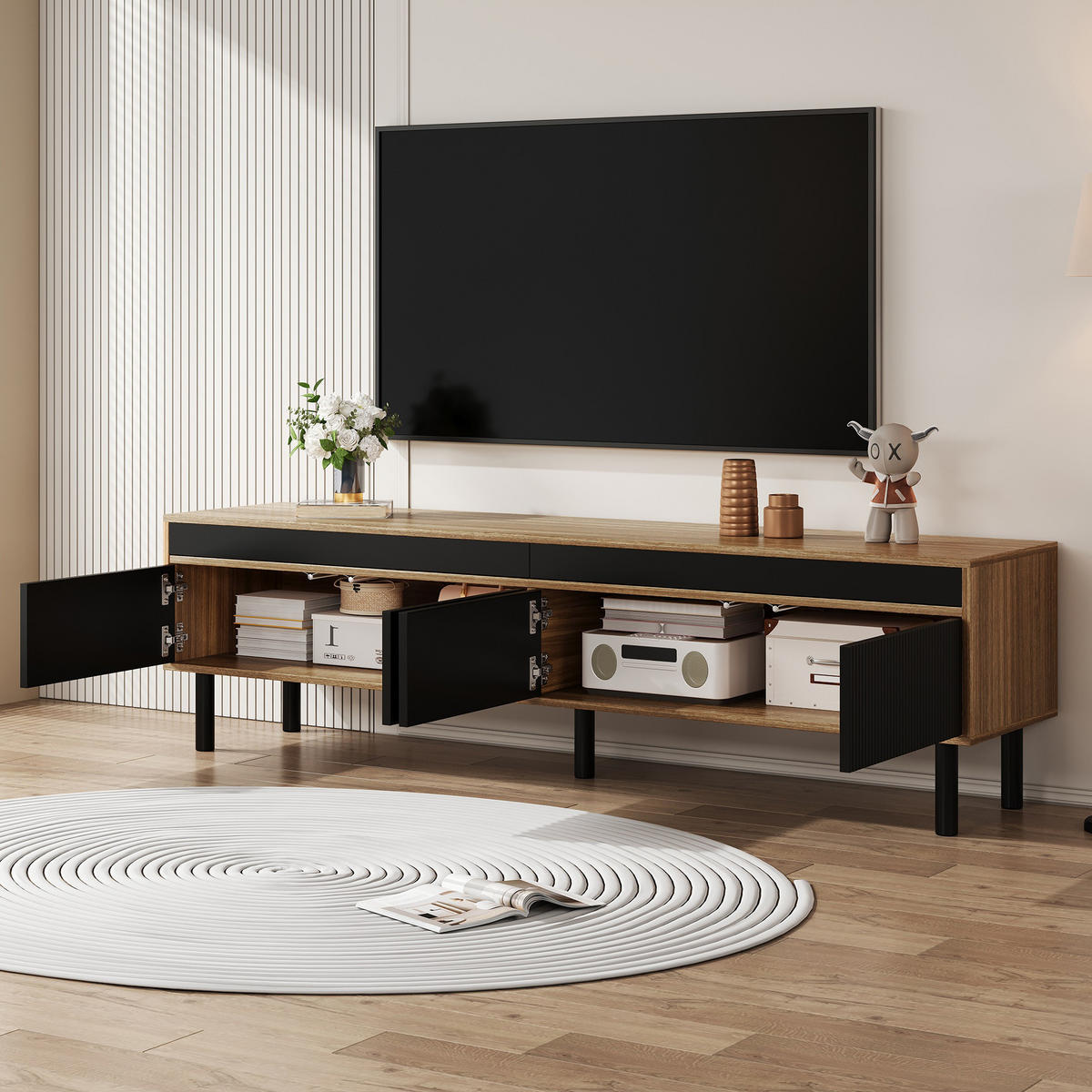 TV-SCHRANK mit 4 Türen 170 x 38 x 47,7 cm Schwarz/Natur - Schwarz, Holzwerkstoff (38/47/170cm) - Beauniv
