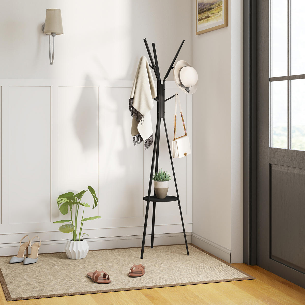 KLEIDERSTÄNDER - Schwarz, Holzwerkstoff/Metall (45/180/45cm) - HOMCOM