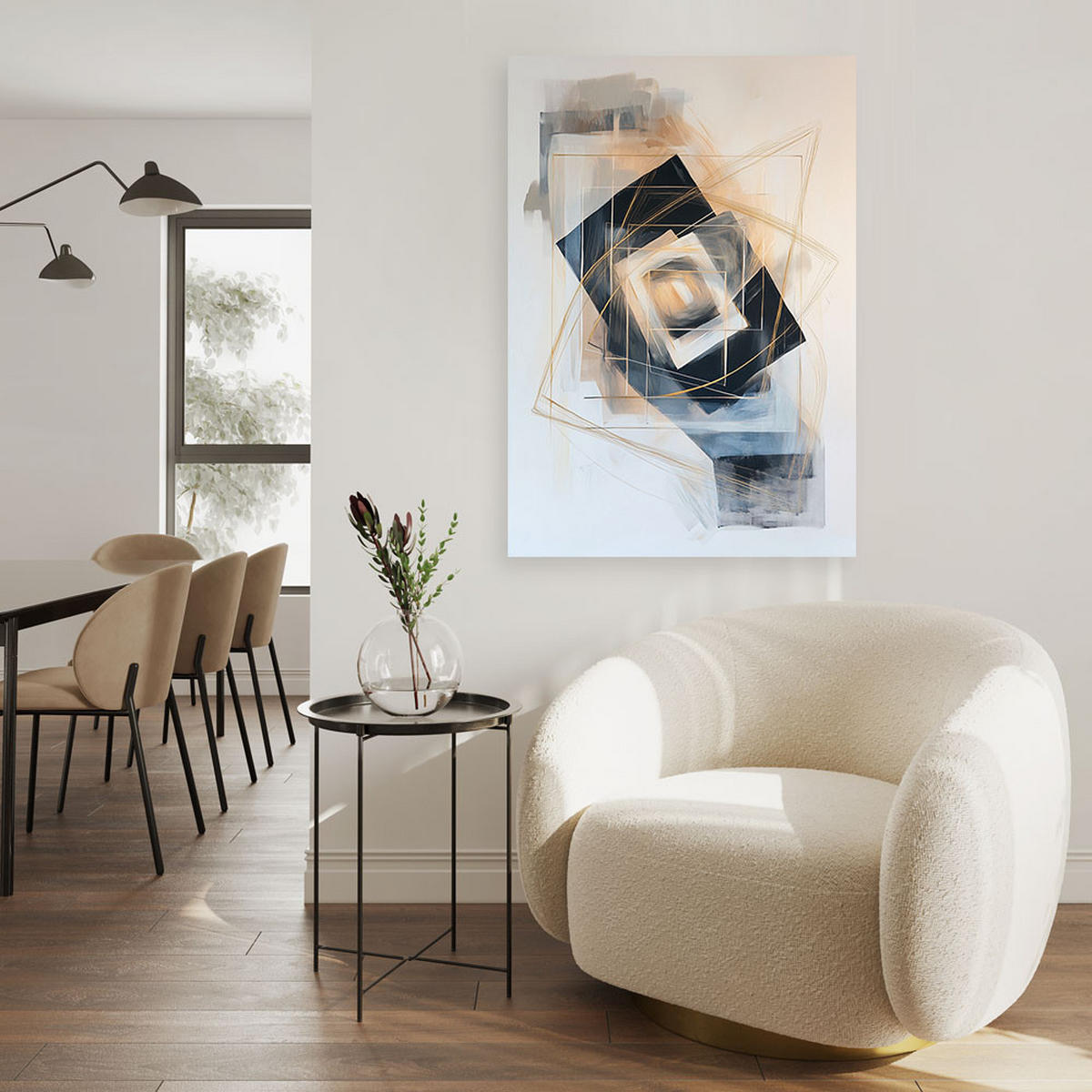 LEINWANDBILD Abstraktion Formen Geometrie Beige 80x120cm - Grau, Textil (80/120cm) - Feeby