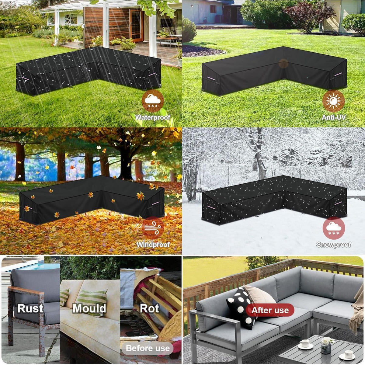 GARTENLOUNGE Abdeckplane L-Form 260x210x87x80/60cm Wasserdicht - Schwarz, Kunststoff (1/1/1cm)
