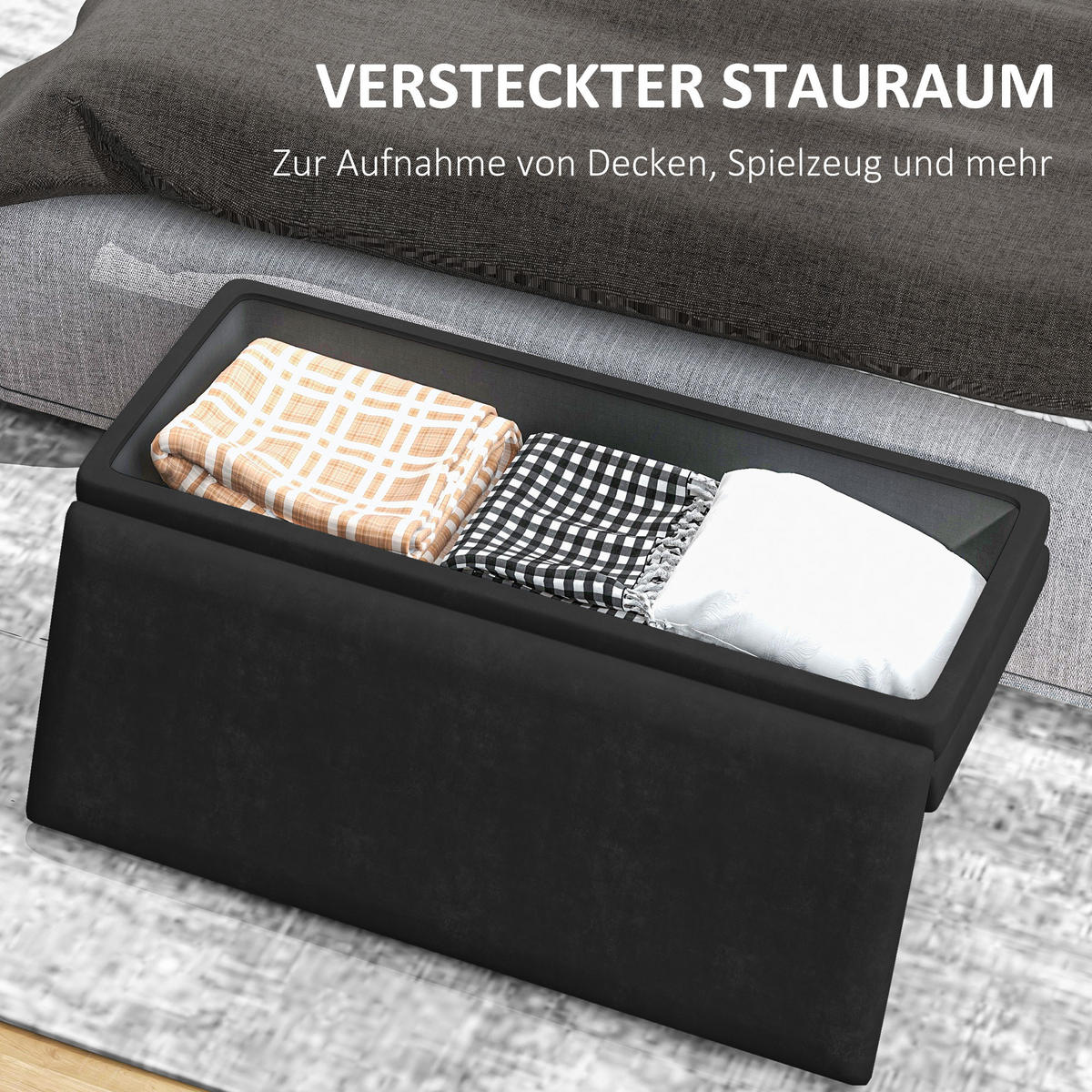SITZBANK mit Stauraum, Schwarz - Schwarz, Kunststoff (37.5/43/79.5cm) - HOMCOM