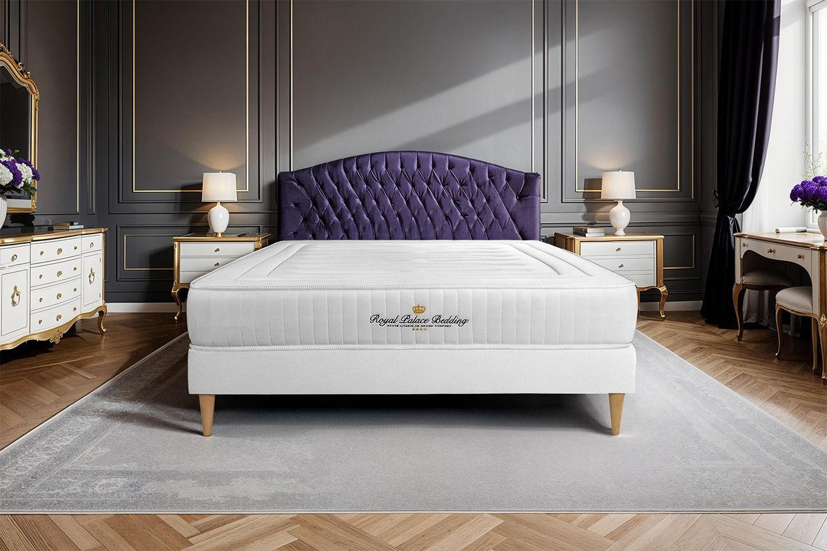 BETT Nottingham Memory-Schaum 130 x 200 cm h3 - Kit Bettgestell Weiß - Beige/Weiß, Karton/Holz (130/200cm) - ROYAL PALACE BEDDING