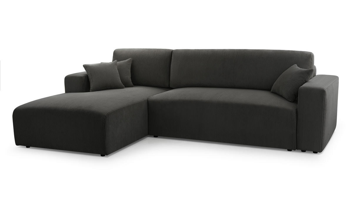 ECKSOFA L Form Catea Dunkelgrau 279/145/84 cm Links mit Schlaffunktion - Dunkelgrau/Schwarz, Kunststoff/Textil (145/279cm) - AX Living