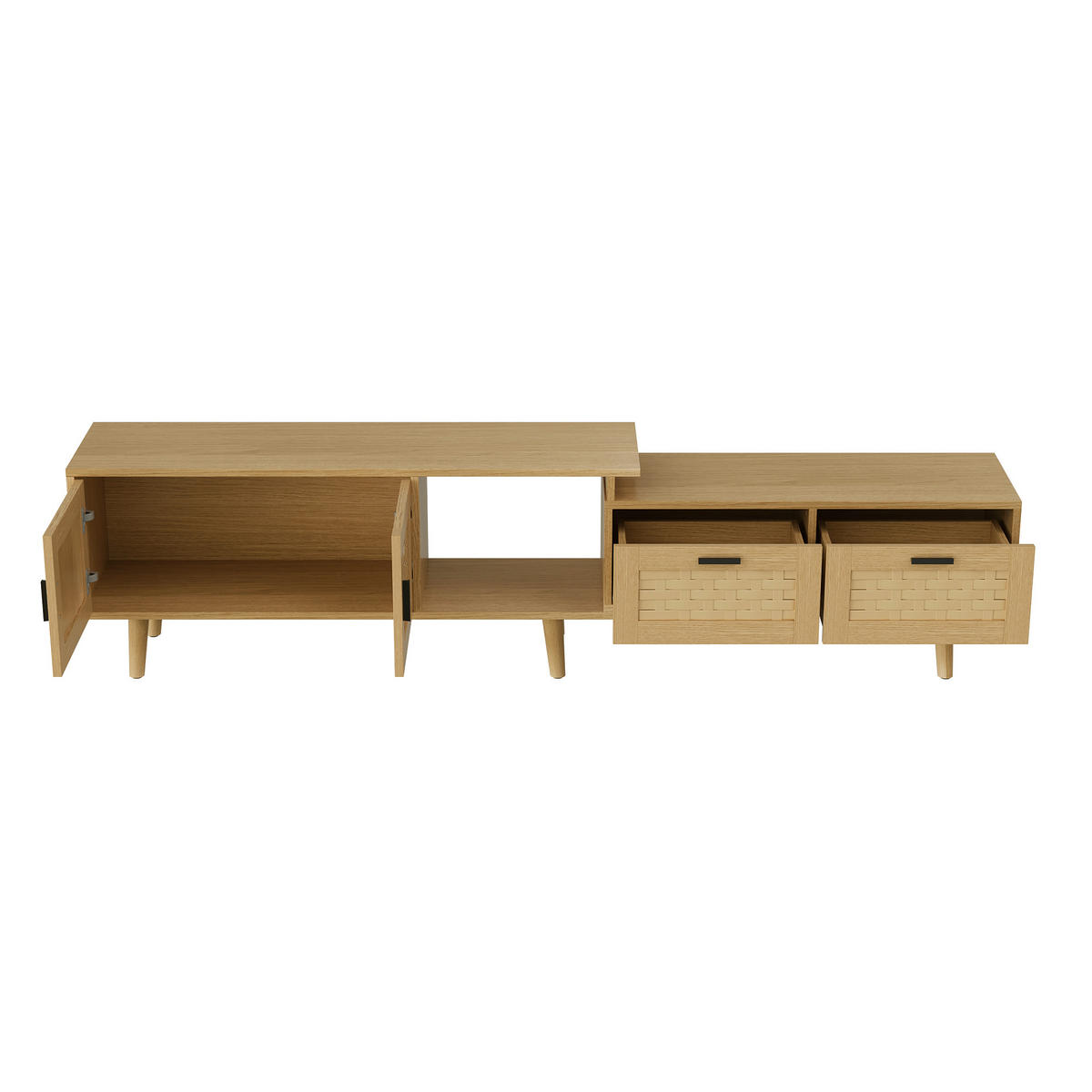 TV-SCHRANK ausziehbar, helles Eichenholz, Türen geflochten, geräumig, modern - Eichefarben, Holz (169/44/29.8cm) - EuroLiving