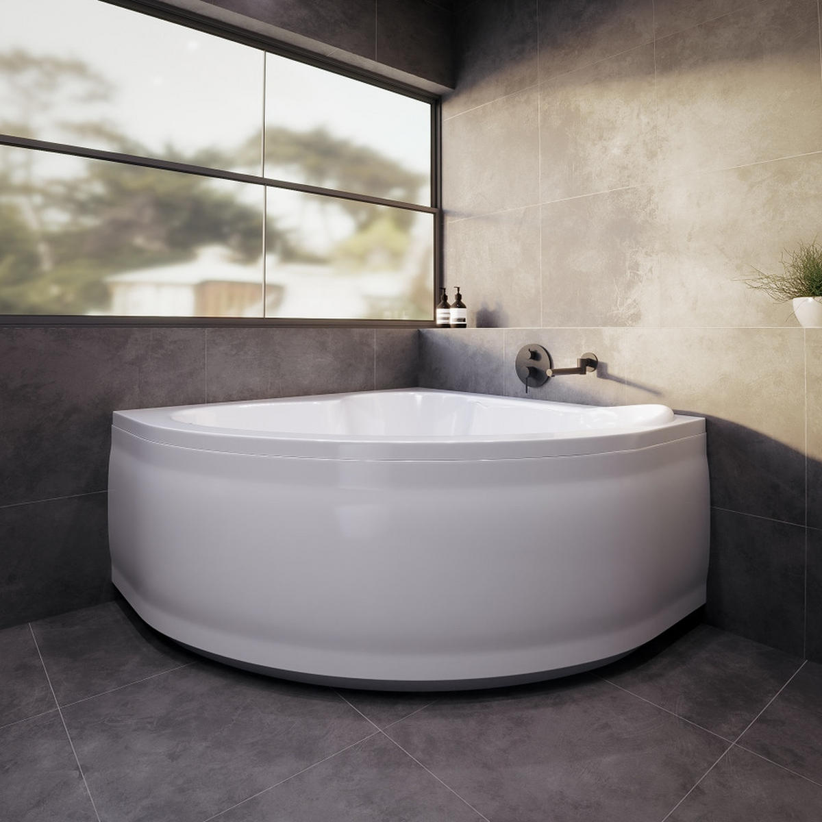 BADEWANNE Eckwanne MIA 120/120 mit Schürze Ablauf Füße - Weiß, Kunststoff (120/57.5/120cm) - bad land