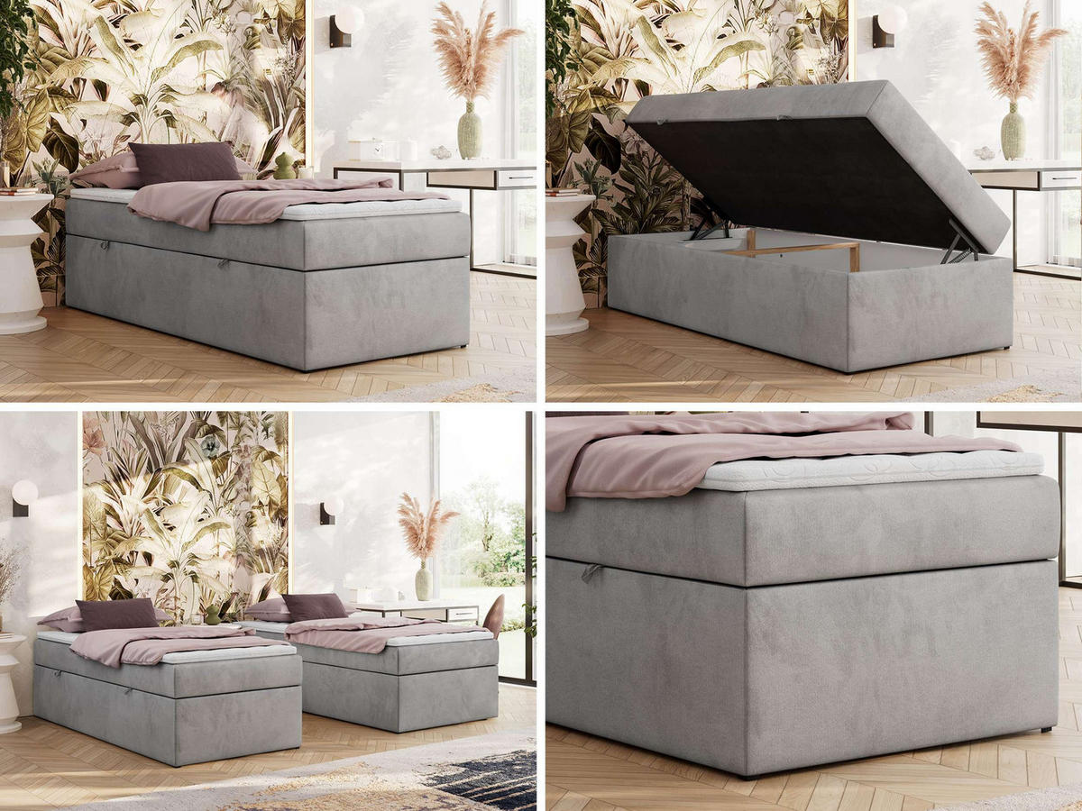 BOXBETT ZERO 90/200 - Hellgrau Velvet - H4 - Topper T25 - Hellgrau, Textil (90/200cm) - MKS