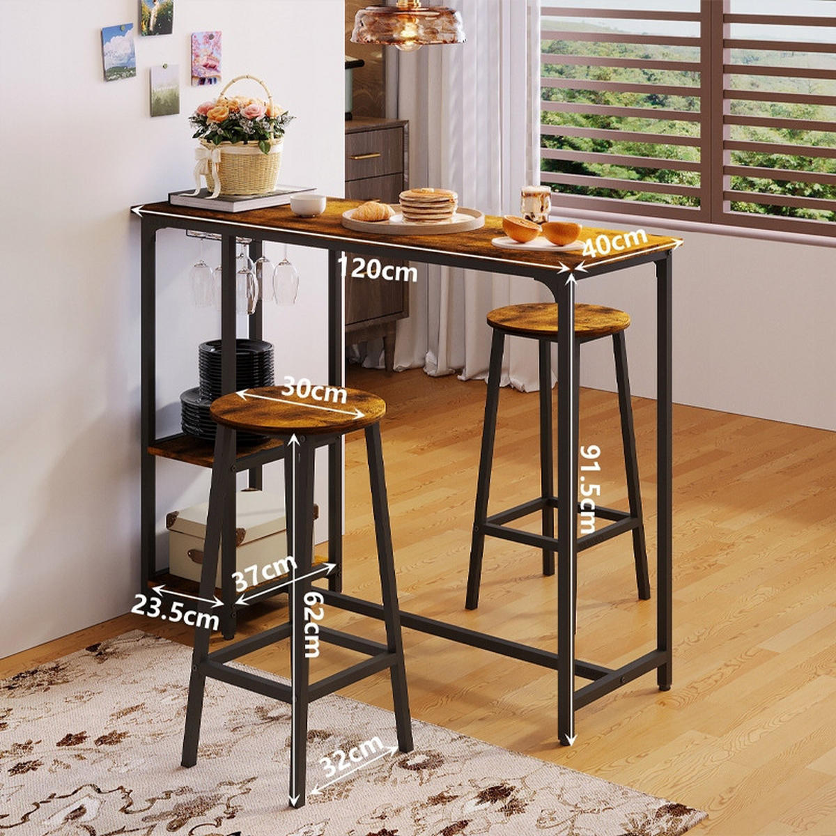 TISCH- und Barhocker-Set, Braun, 40 x 120 x 91 cm - Braun, Holzwerkstoff (120/91/40cm)