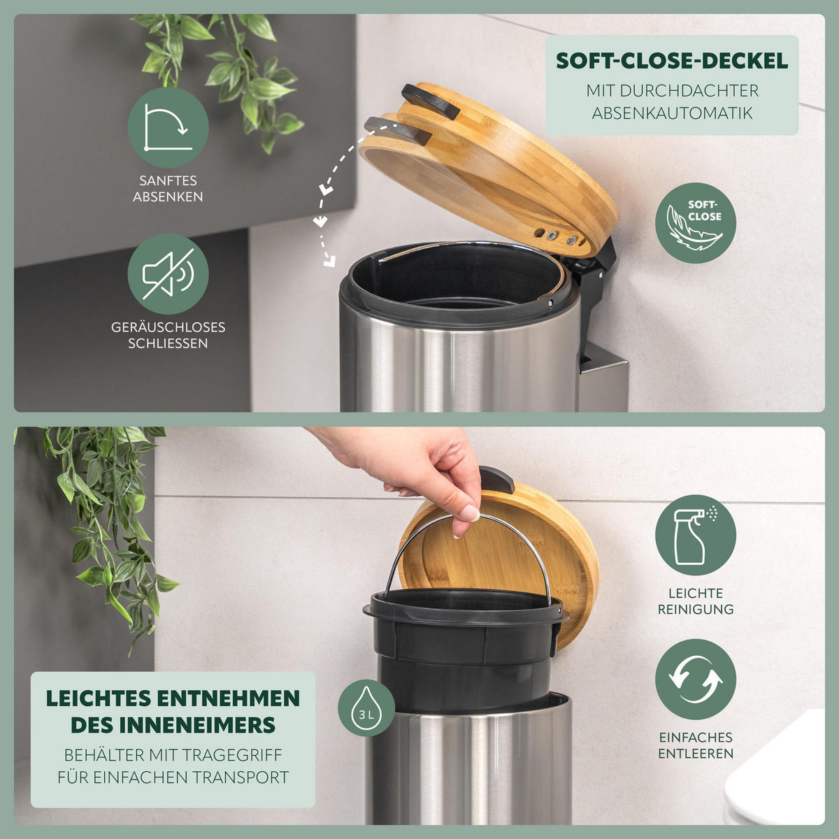 WAND-KOSMETIKEIMER 3 L, rund, Edelstahl - Edelstahlfarben, Metall (17/25/23cm) - bremermann