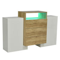 SIDEBOARD in Weiß Kommode mit LED-Lichteffekte für Wohnzimmer und Schlafzimmer, B140/T30/H77.5 cm - Weiß/Naturfarben, Holzwerkstoff/Metall (140/90.5/30cm) - STILVORA