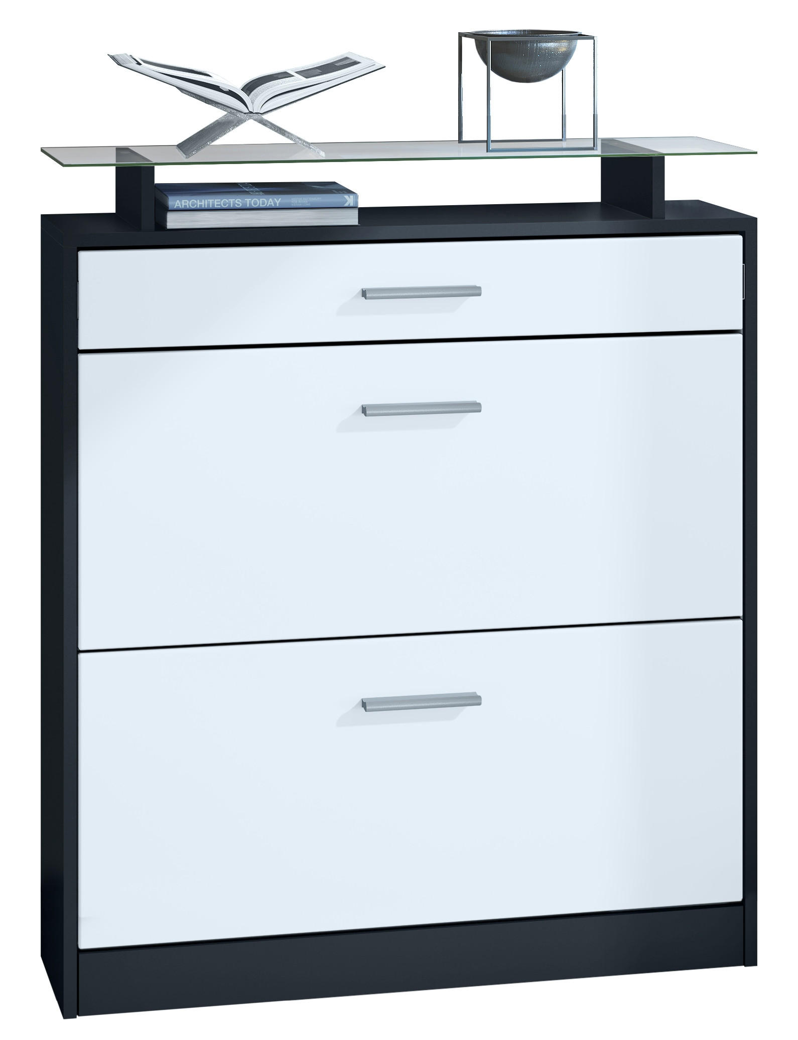 SCHUHSCHRANK Loret Front in Weiß matt - Weiß, Holzwerkstoff (89/104/23cm) - Vladon