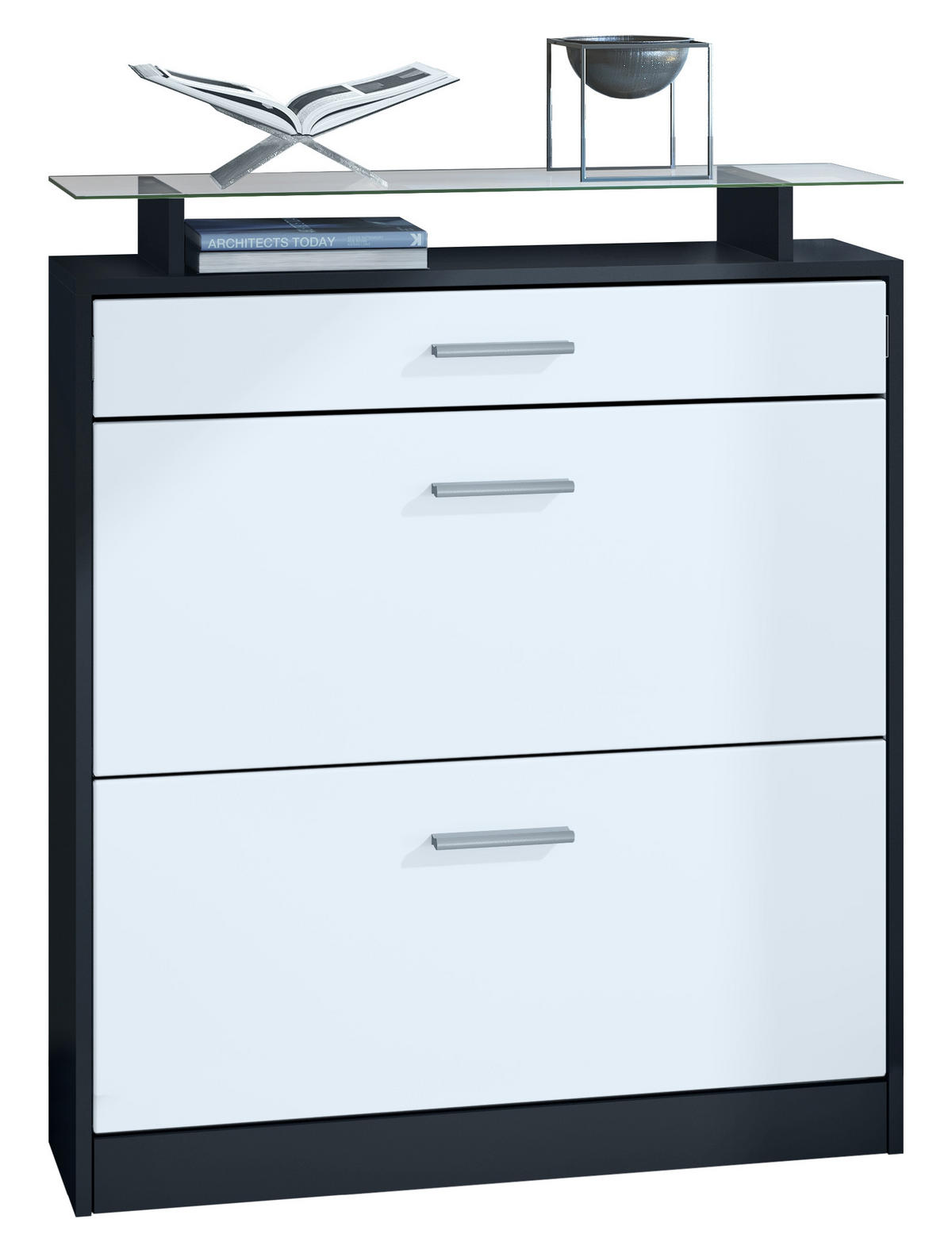 SCHUHSCHRANK Loret Front in Weiß matt - Weiß, Holzwerkstoff (89/104/23cm) - Vladon