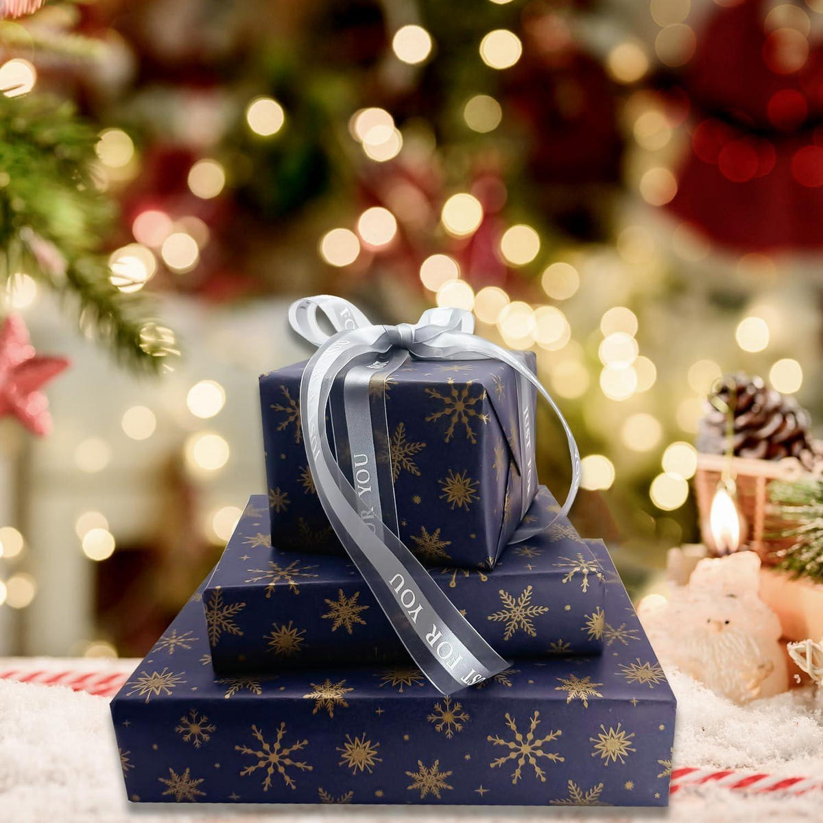 GESCHENKPAPIERROLLE Weihnachten blau 76 cm x 12 m Schneeflocken - Blau, Papier (76/1/1200cm)