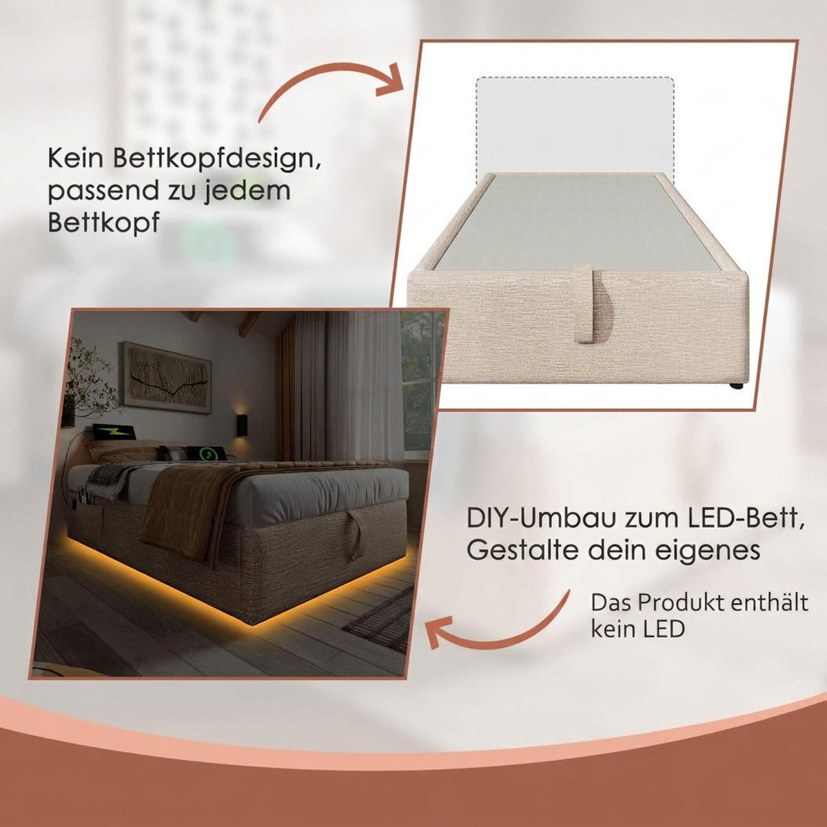 POLSTERBETT 160/200 cm Natürlich mit USB- C, Ohne Kopfteil - Naturfarben, Textil (160/200cm) - Oxeza