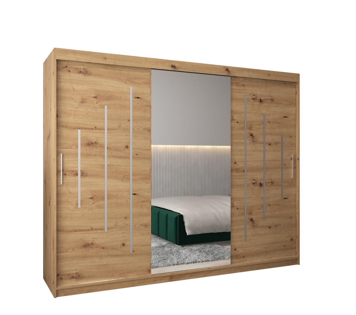 SCHWEBETÜRENSCHRANK 200/250/62 3-türig - Silberfarben/Eiche Artisan, Holz/Kunststoff (250/200/62cm) - Abiks Möbel
