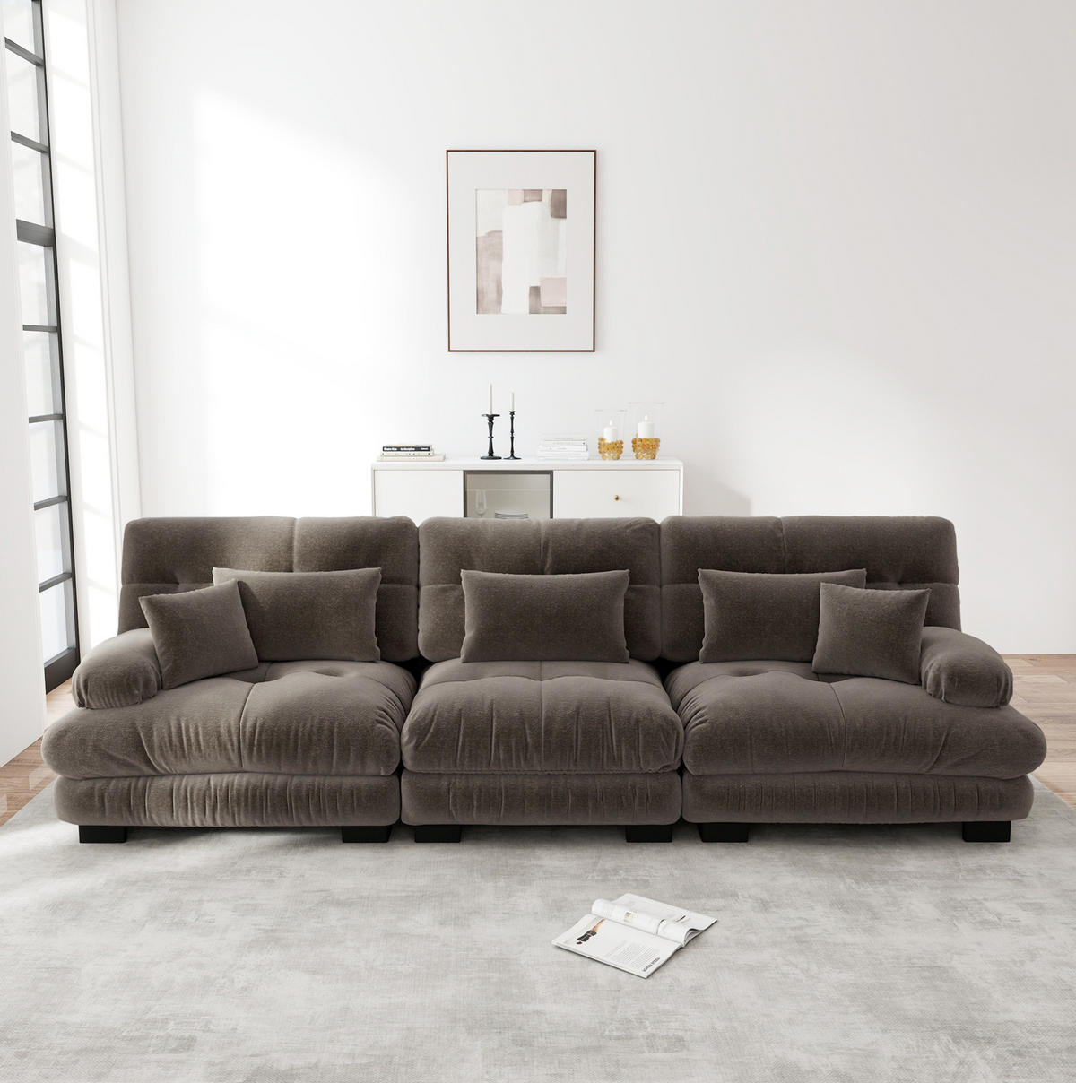 MODULARES 3-Sitzer-Ecksofa aus Chenille Braun 313x77x81 cm mit tiefem Sitz - Braun, Textil (77/313cm) - IVMEU